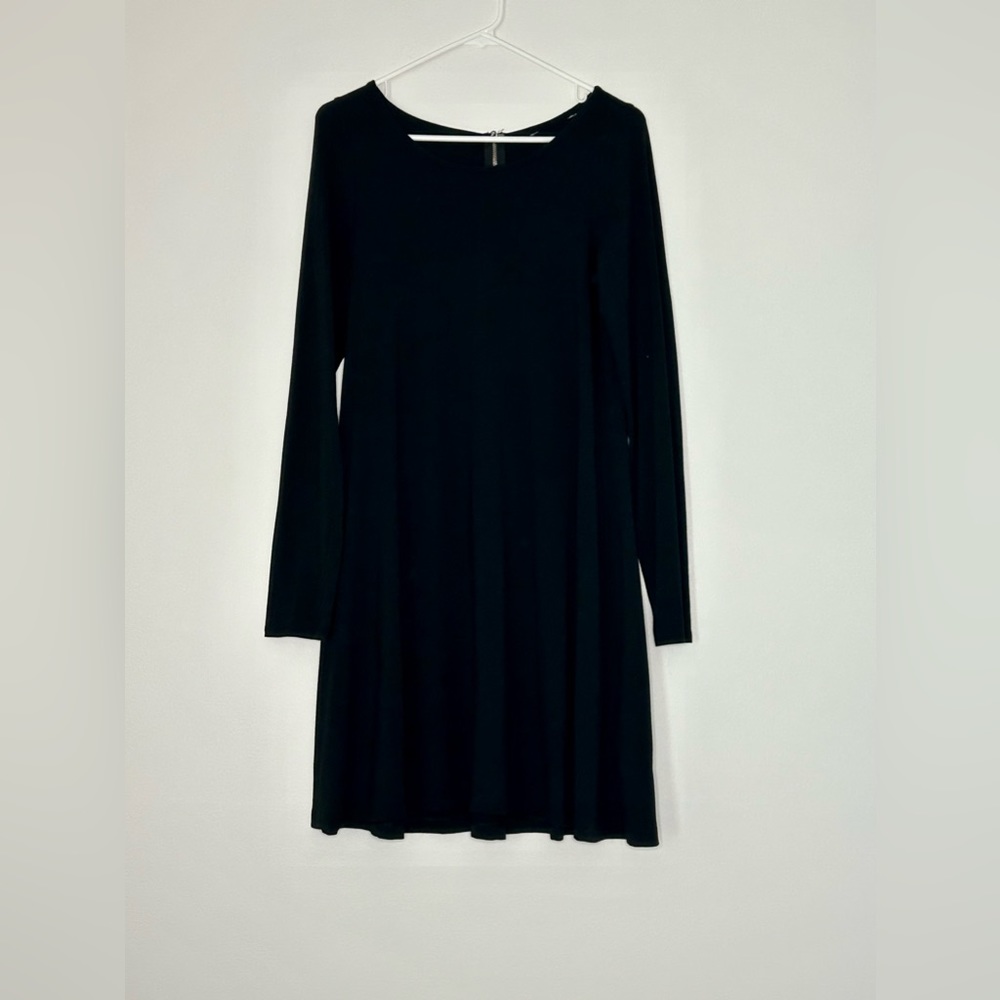 Black long sleeve swoop neck dress